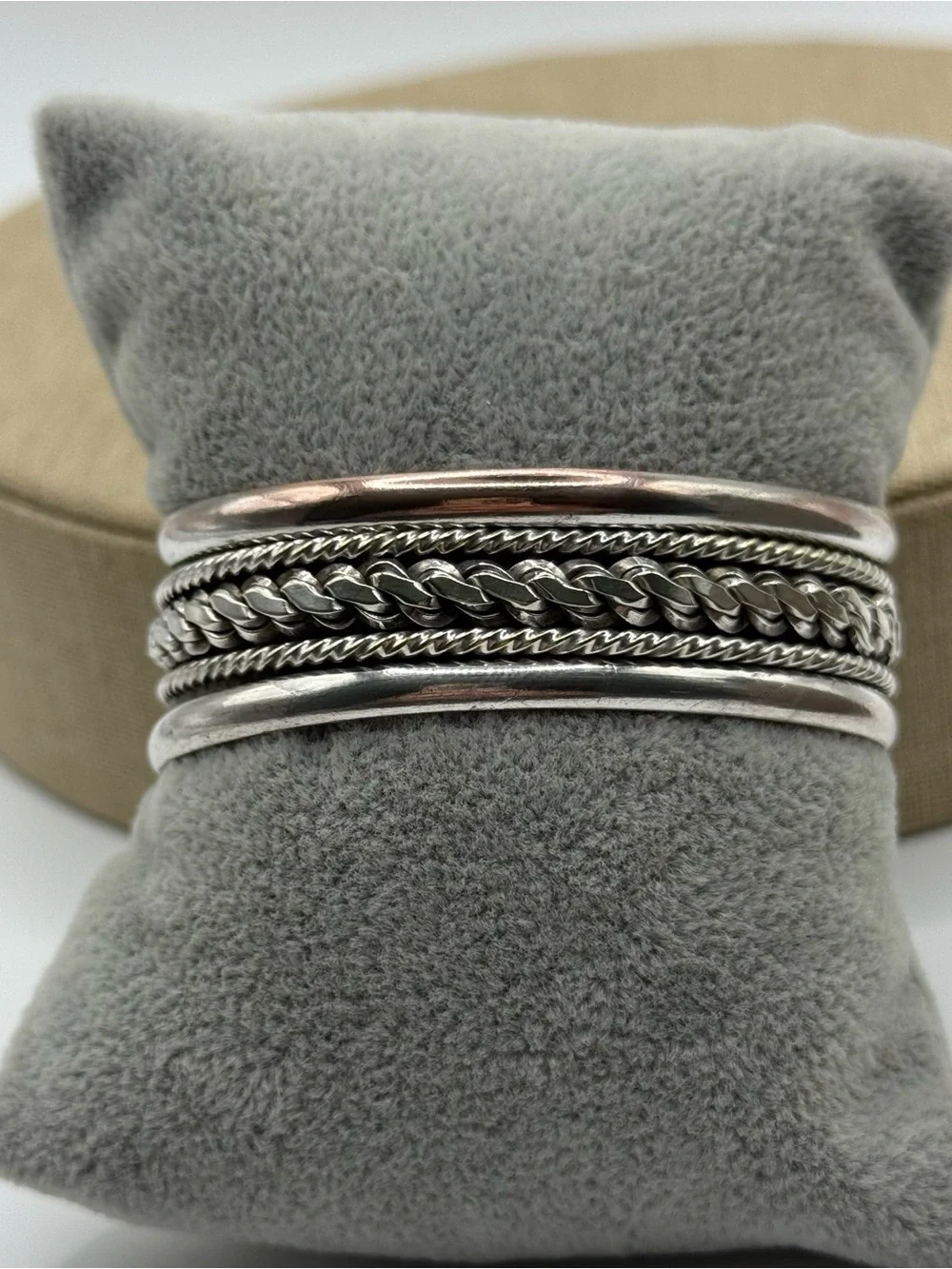 Mexico Multi-Texture Silver Tone Bangle cuff Bracelet